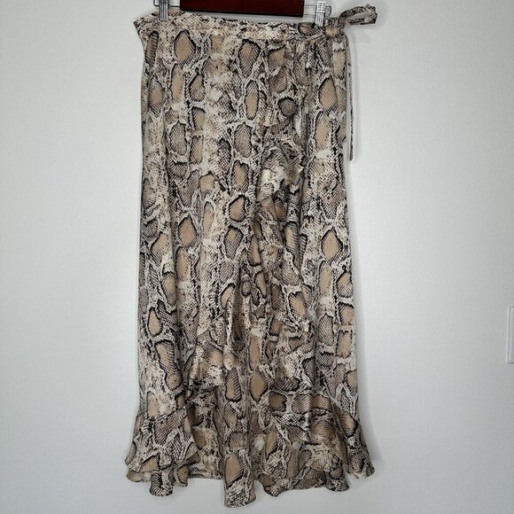 Lulus Midi Wrap Skirt Snake She's Wild Ruffle Size S - Picture 1 of 9
